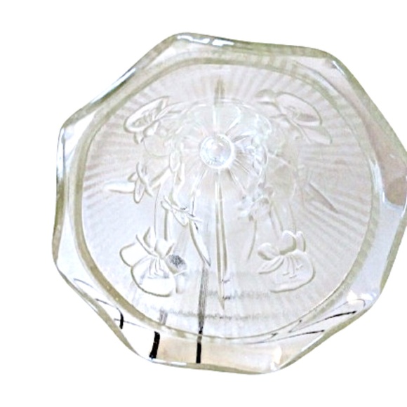 JEANETTE GLASS Vintage Clear Depression Glass Iris & Herringbone 9" Footed Vase - Picture 7 of 8